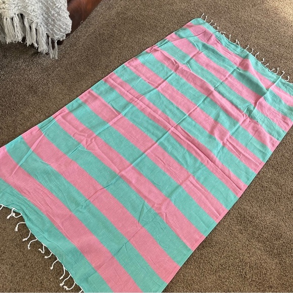 Chaput’s Turkish Cotton Towel - Pink Green Stripe - Wrap Blanket BOHO Vibes Swim - Picture 5 of 9